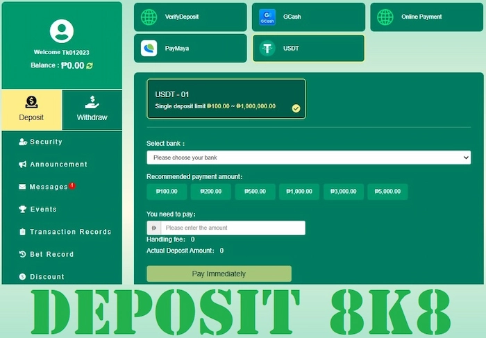 Instructions for Super Fast 8K8 Deposit Steps